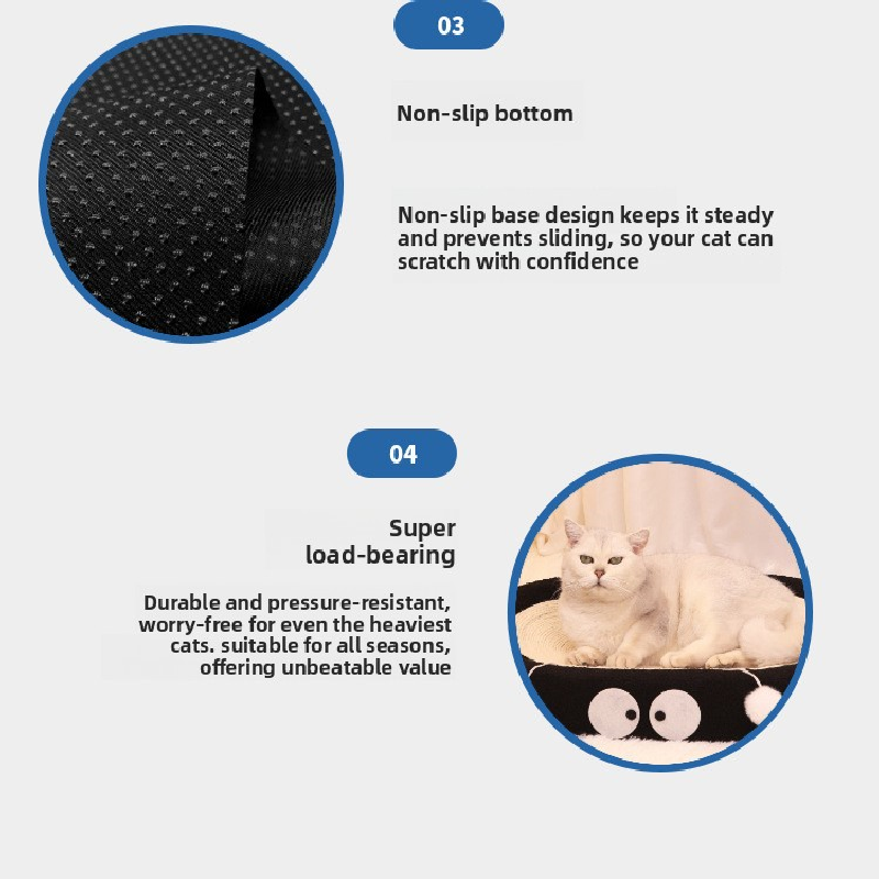 Oval-shaped black coal balls Large Cat Scratcher Bed 2 in 1 Sisal Scratching Pad & Plush Lounge Nest Durable Claw Grinder Mat for Indoor Cats