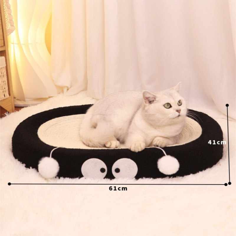 Oval-shaped black coal balls Large Cat Scratcher Bed 2 in 1 Sisal Scratching Pad & Plush Lounge Nest Durable Claw Grinder Mat for Indoor Cats
