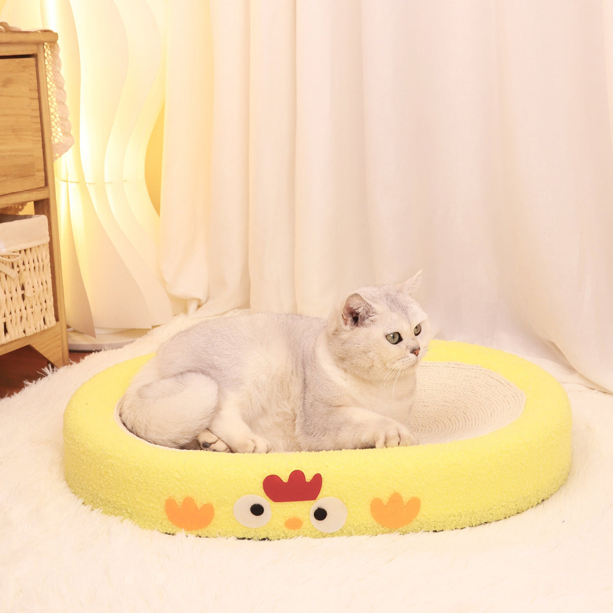 Oval-shaped braised chicken Large Cat Scratcher Bed 2 in 1 Sisal Scratching Pad &amp; Plush Lounge Nest Durable Claw Grinder Mat for Indoor Cats