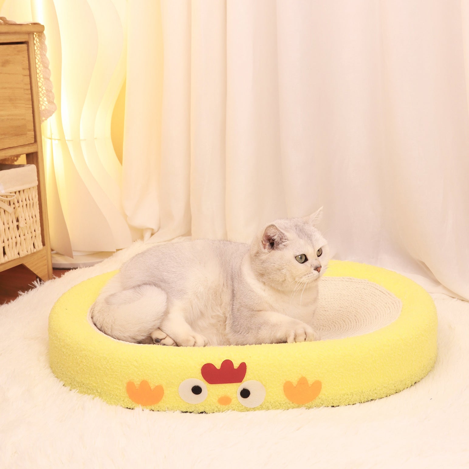 Oval-shaped braised chicken Large Cat Scratcher Bed 2 in 1 Sisal Scratching Pad & Plush Lounge Nest Durable Claw Grinder Mat for Indoor Cats