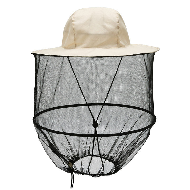 Beige Outdoor Fishing Hat with Mesh Head Net Sun Protection Bucket Cap Anti-Mosquito Fly Guard for Gardening Hiking &amp; Beekeeping