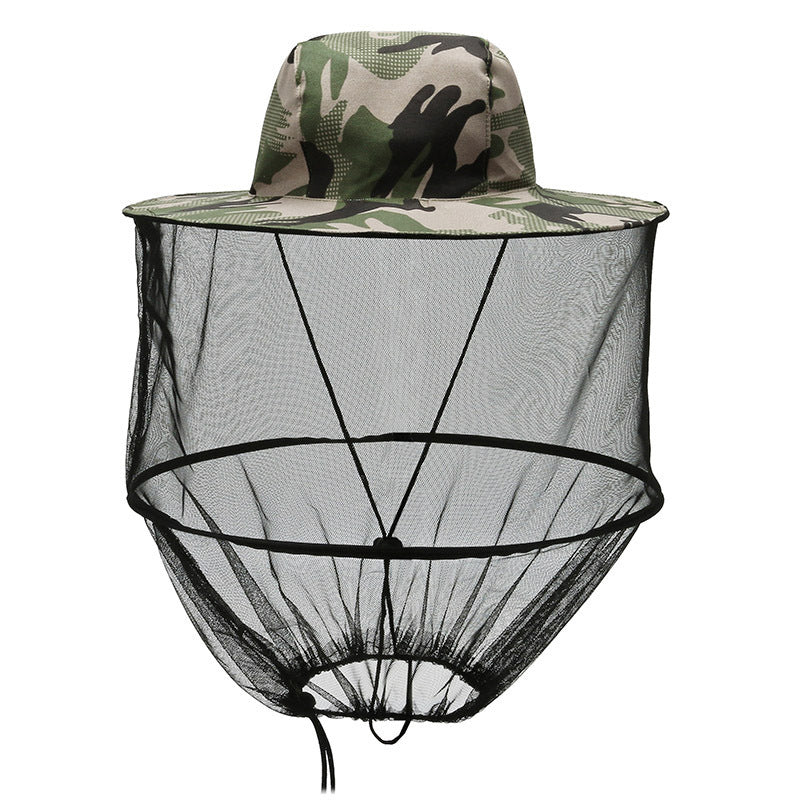 Phantom Camouflage Outdoor Fishing Hat with Mesh Head Net Sun Protection Bucket Cap Anti-Mosquito Fly Guard for Gardening Hiking &amp; Beekeeping