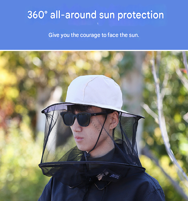 Green camouflage Outdoor Fishing Hat with Mesh Head Net Sun Protection Bucket Cap Anti-Mosquito Fly Guard for Gardening Hiking & Beekeeping