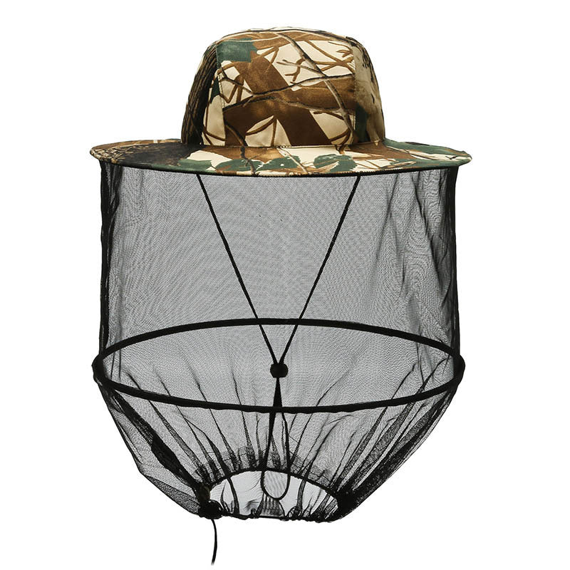 Summer leaf camouflage Outdoor Fishing Hat with Mesh Head Net Sun Protection Bucket Cap Anti-Mosquito Fly Guard for Gardening Hiking & Beekeeping