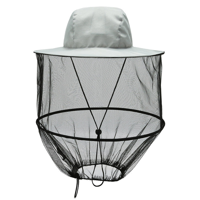 Grey Outdoor Fishing Hat with Mesh Head Net Sun Protection Bucket Cap Anti-Mosquito Fly Guard for Gardening Hiking &amp; Beekeeping