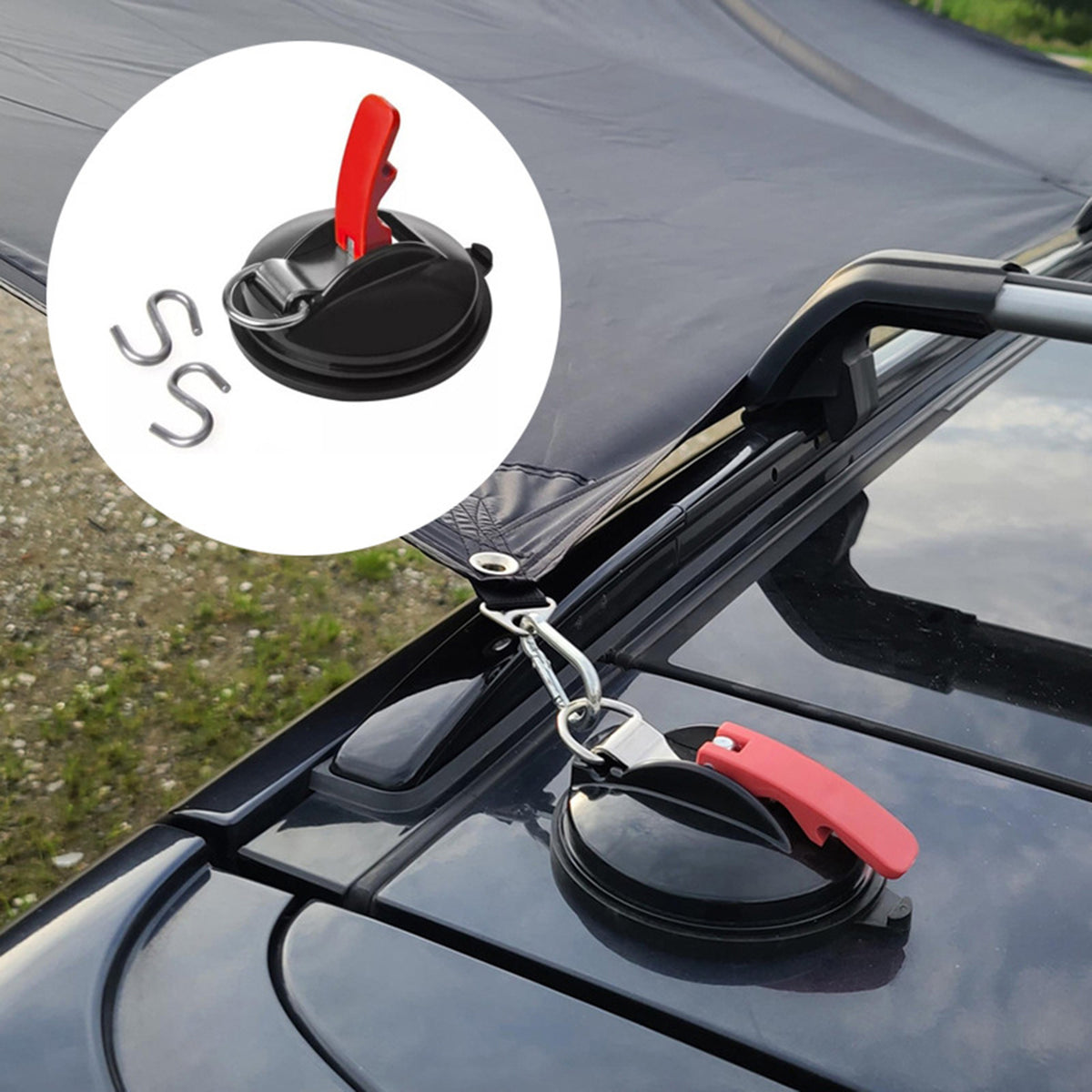 4 Pack Sky blue plate + red buckle Heavy Duty Suction Cup Anchors with S-Hooks for Car Side Awnings and Camping Tarps Multifunctional Tie Down Points for Outdoor Road Trips 10kg Capacity
