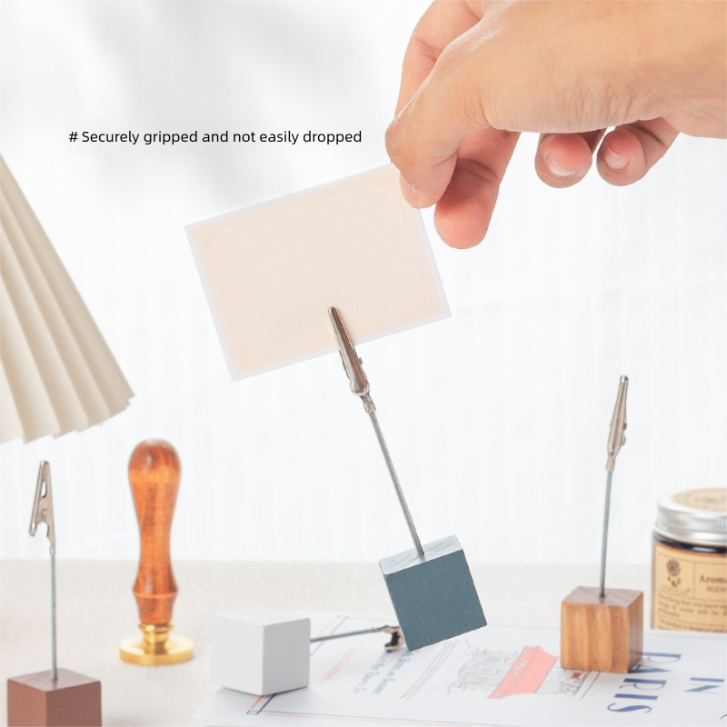 White 4 Pack Wooden Cube Memo Clips Photo Holders with Flexible Wire Alligator Clasp for Weddings Home and Office Desk Decor 11cm Height