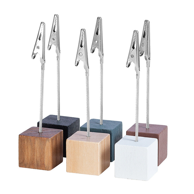 White 4 Pack Wooden Cube Memo Clips Photo Holders with Flexible Wire Alligator Clasp for Weddings Home and Office Desk Decor 11cm Height
