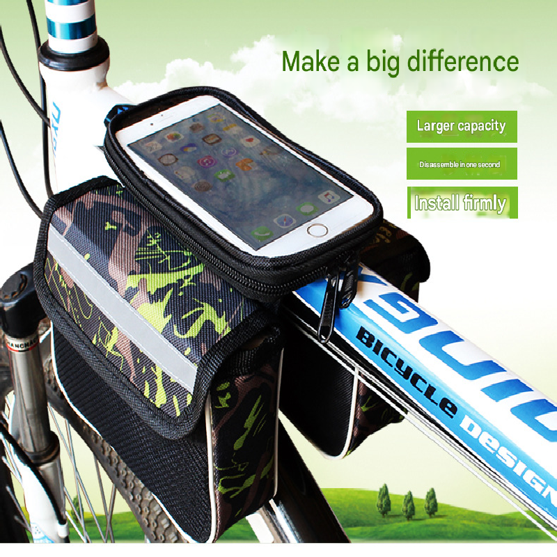 Red Bicycle Top Tube Frame Bag with Detachable Touch Screen Phone Holder Waterproof Double Pouch Cycling Saddle Bag for Mountain Bikes