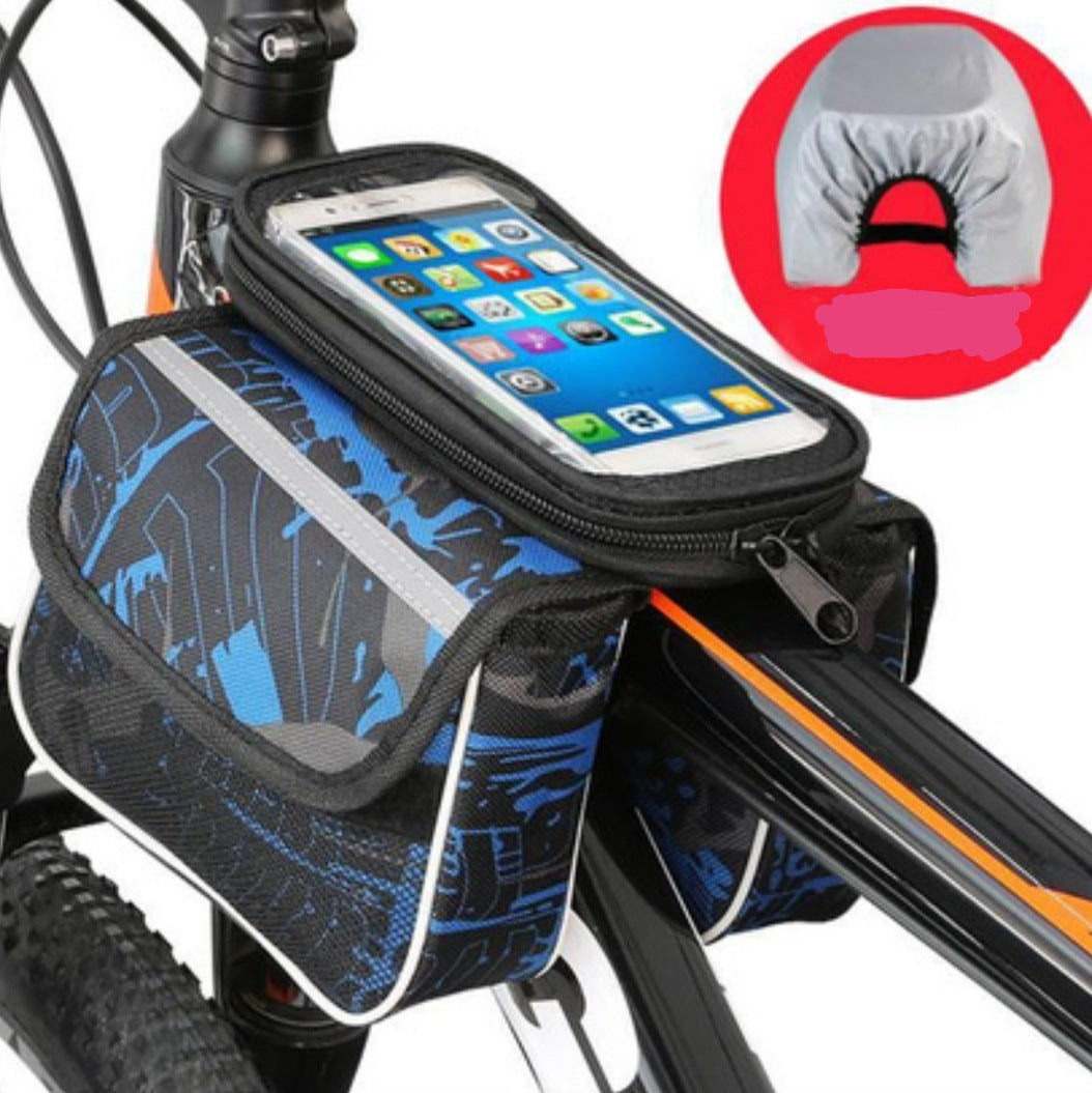 Green Bicycle Top Tube Frame Bag with Detachable Touch Screen Phone Holder Waterproof Double Pouch Cycling Saddle Bag for Mountain Bikes