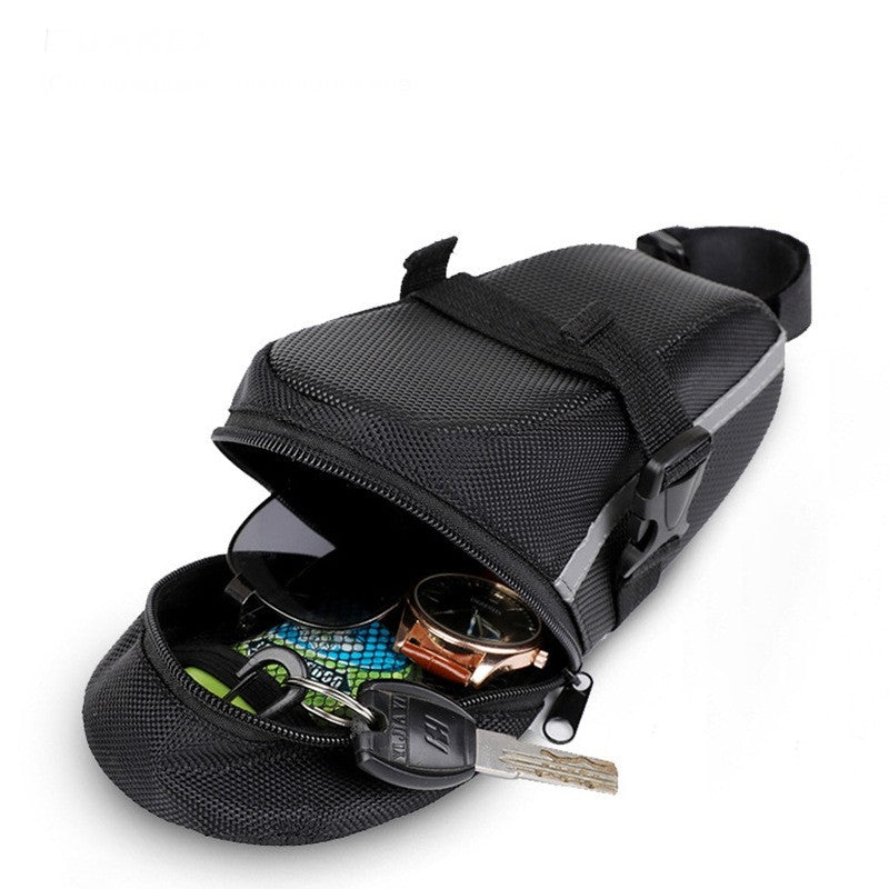 Black Water Resistant Bicycle Saddle Bag Under Seat Wedge Pack with Reflective Strip and Quick Release Strap for MTB Road Bikes