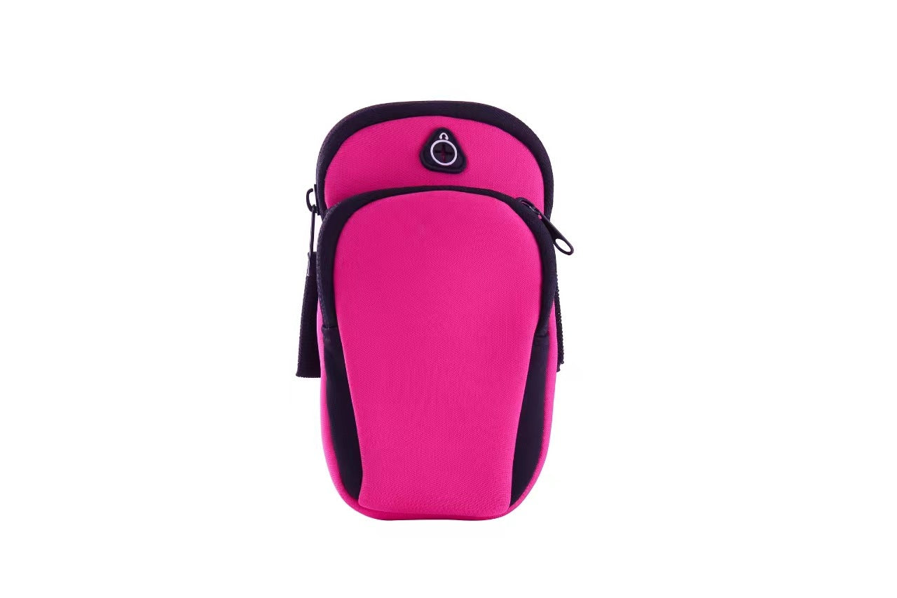 Rose red Sports Running Armband Bag Water Resistant Phone Pouch with Dual Zipper Pockets Earphone Hole for Gym Jogging Cycling Fits 6.5 Inch Smartphones