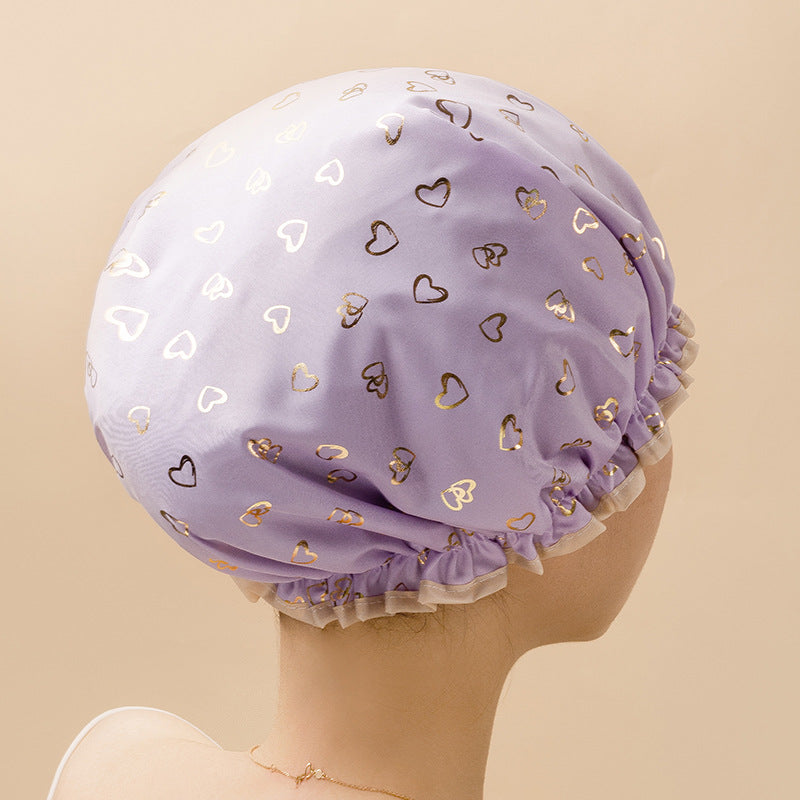 3 Pack Purple Double Layer Shower Cap for Women Waterproof Bath Hair Cover Reusable Elastic Hat for Spa Salon and Home Use