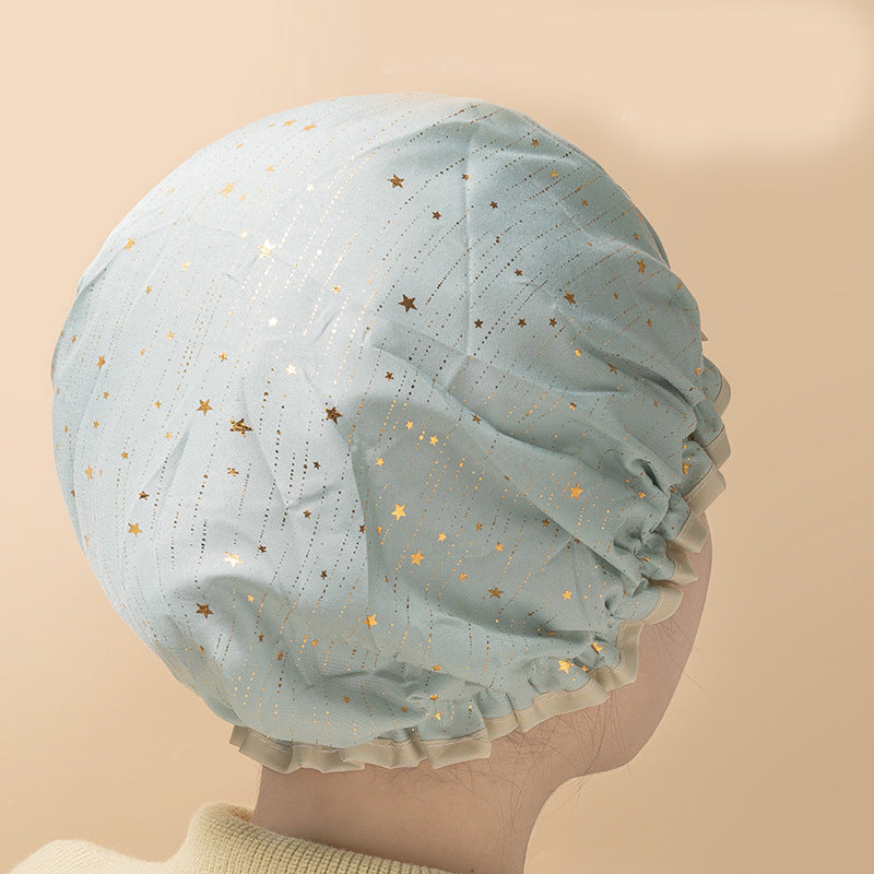 3 Pack The light green of the starry sky Double Layer Shower Cap for Women Waterproof Bath Hair Cover Reusable Elastic Hat for Spa Salon and Home Use