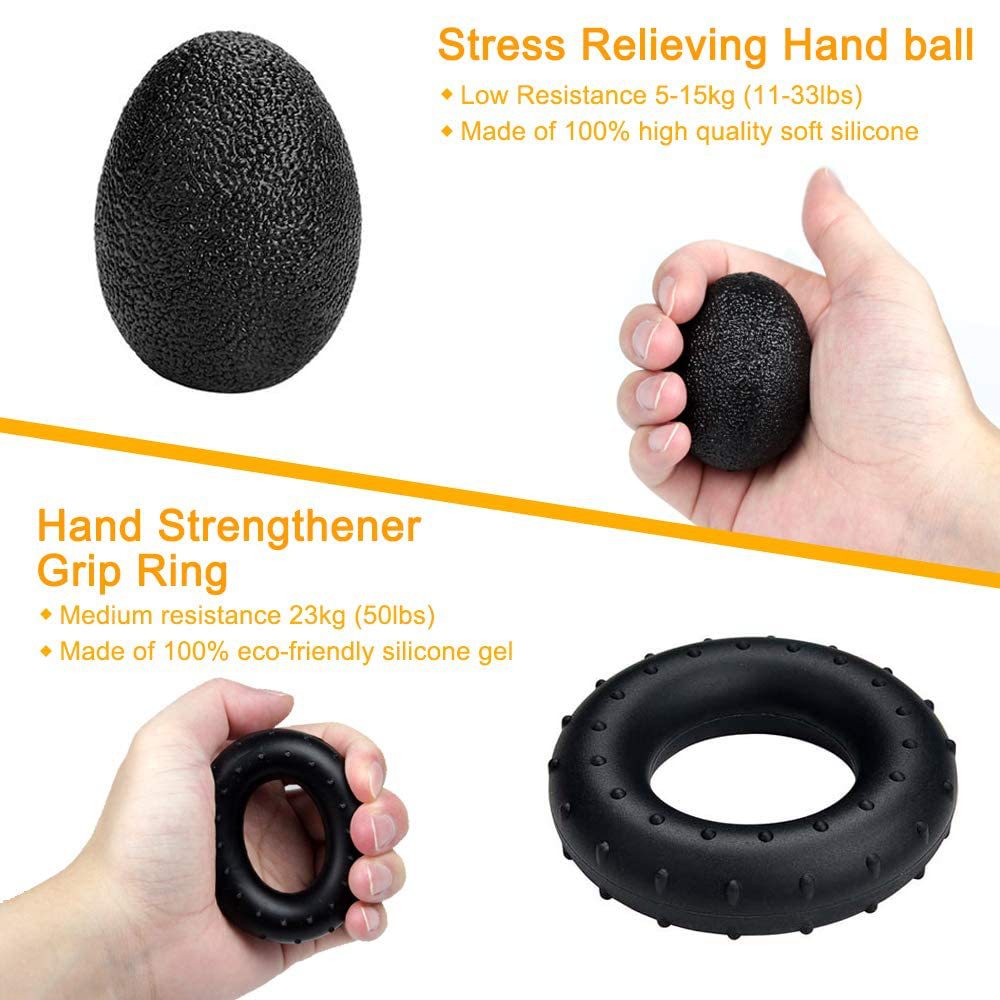 Blue 5 in 1 Hand Grip Strengthener Kit Adjustable Resistance Finger Stretcher Stress Relief Ball and Grip Ring for Rehabilitation and Muscle Building