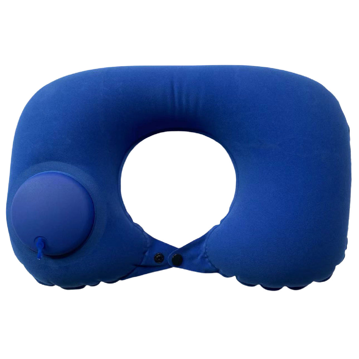 2-PCS Medium blue Inflatable Travel Neck Pillow Press to Inflate U-Shape Soft Flocking Support Cushion for Airplane Car &amp; Camping Portable Air Pump Design