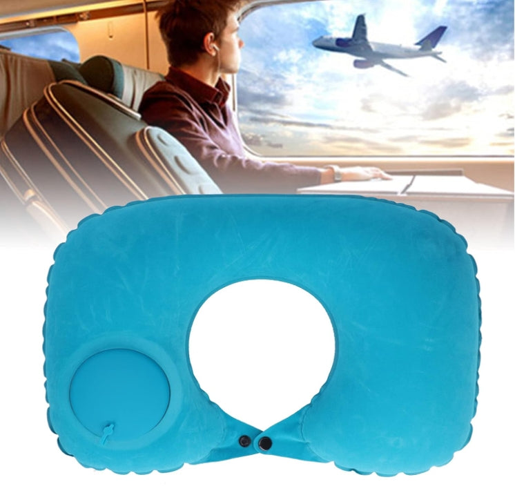 2-PCS Rose red Inflatable Travel Neck Pillow Press to Inflate U-Shape Soft Flocking Support Cushion for Airplane Car & Camping Portable Air Pump Design