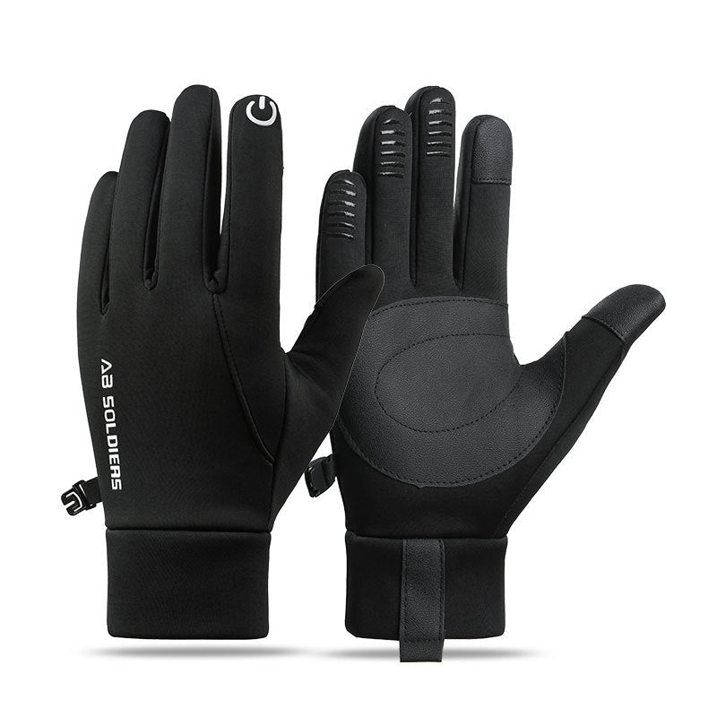 Black Winter Thermal Gloves for Men Outdoor Cycling Driving Waterproof Touch Screen Warm Fleece Lining Anti-Slip(Size:M)