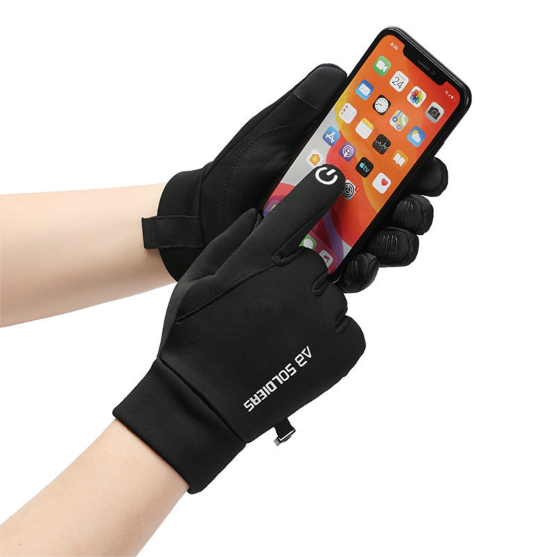 Black Winter Thermal Gloves for Men Outdoor Cycling Driving Waterproof Touch Screen Warm Fleece Lining Anti-Slip(Size:M)
