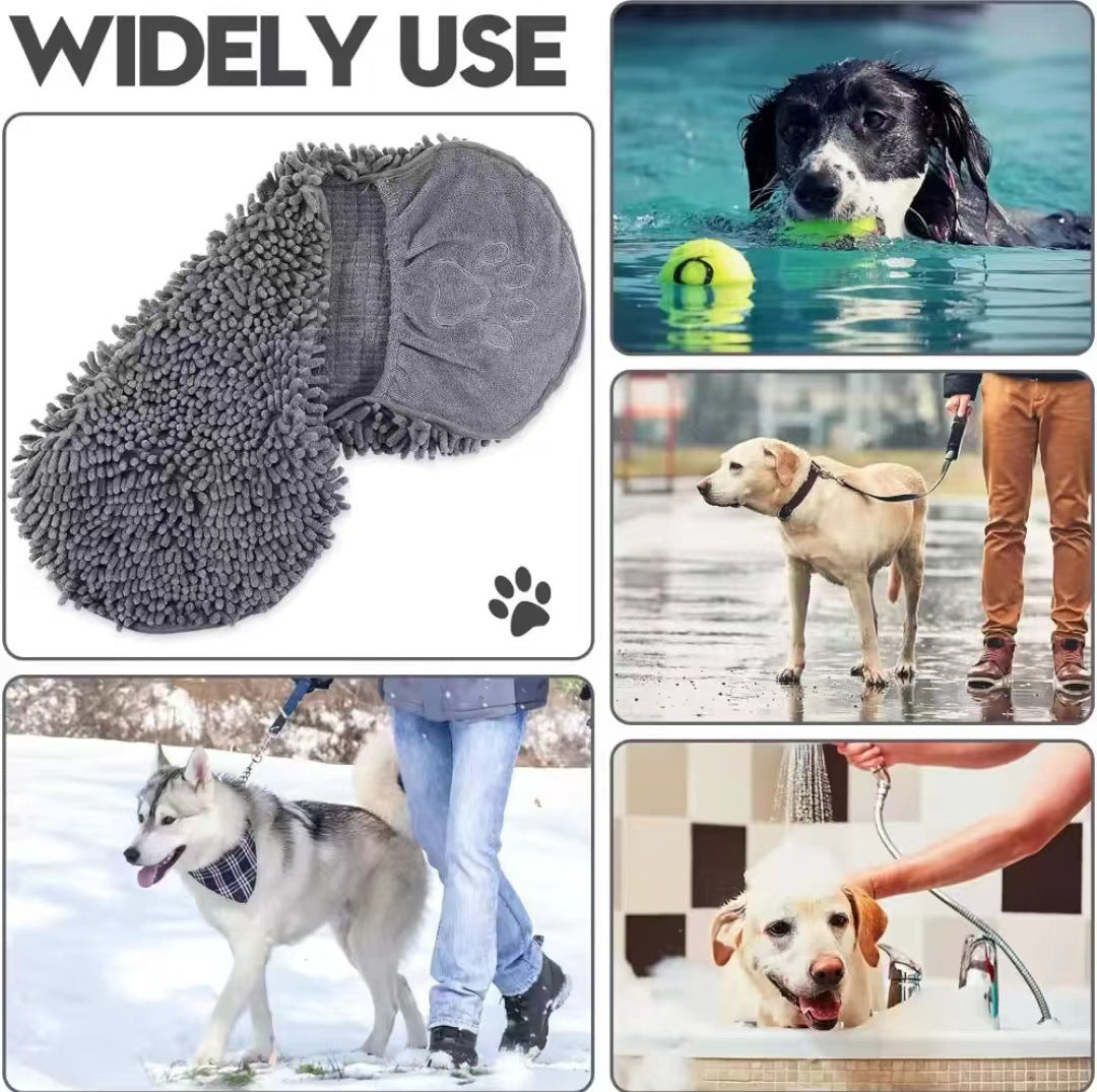 Yellow Super Absorbent Pet Bath Towel with Hand Pockets Quick Dry Chenille Microfibre for Dogs and Cats Large Size 62cm