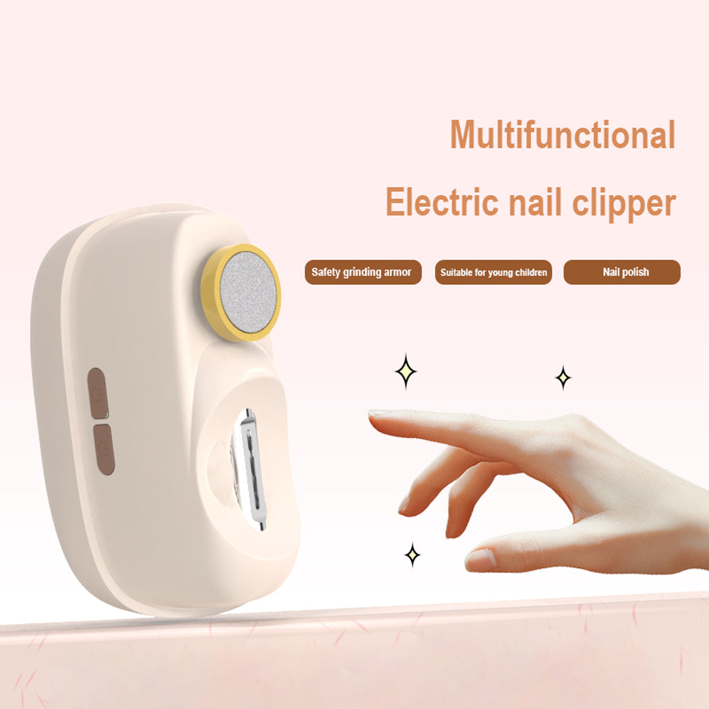 Cream yellow Electric Nail Clipper and Grinder 2-in-1 Automatic Nail Trimmer with LED Light Rechargeable Manicure Tool for Babies Adults and Seniors