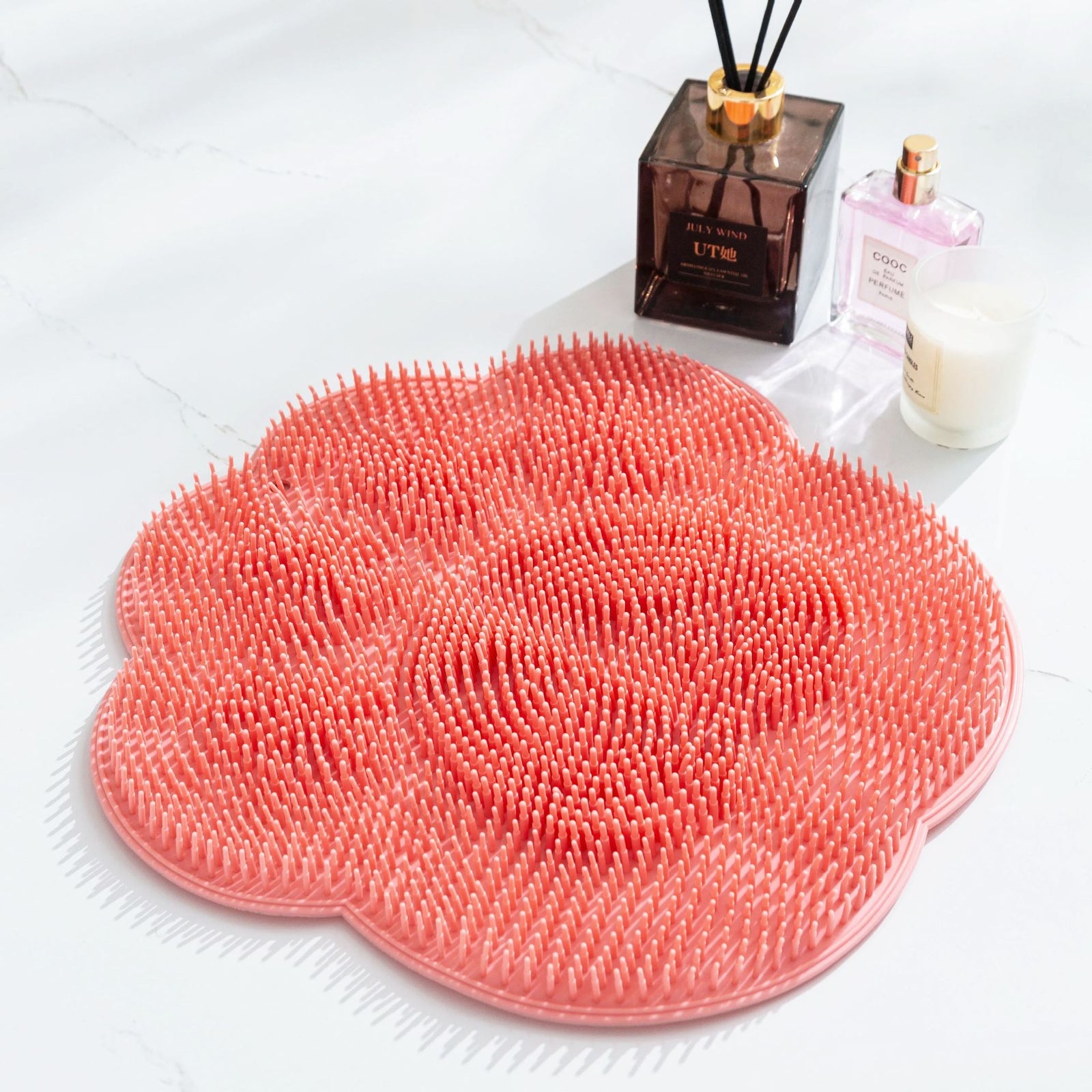 2-PCS Pink cat PAWS Non-Slip TPE Shower Mat with Foot Scrubber and Suction Cups Large Massage Bath Mat for Bathroom 30cm x 30cm