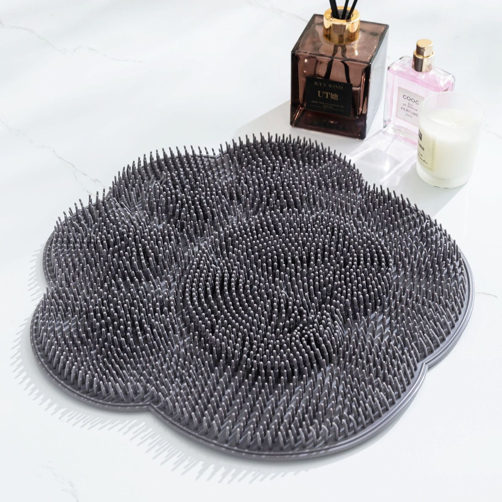 2-PCS Grey cat PAWS Non-Slip TPE Shower Mat with Foot Scrubber and Suction Cups Large Massage Bath Mat for Bathroom 30cm x 30cm