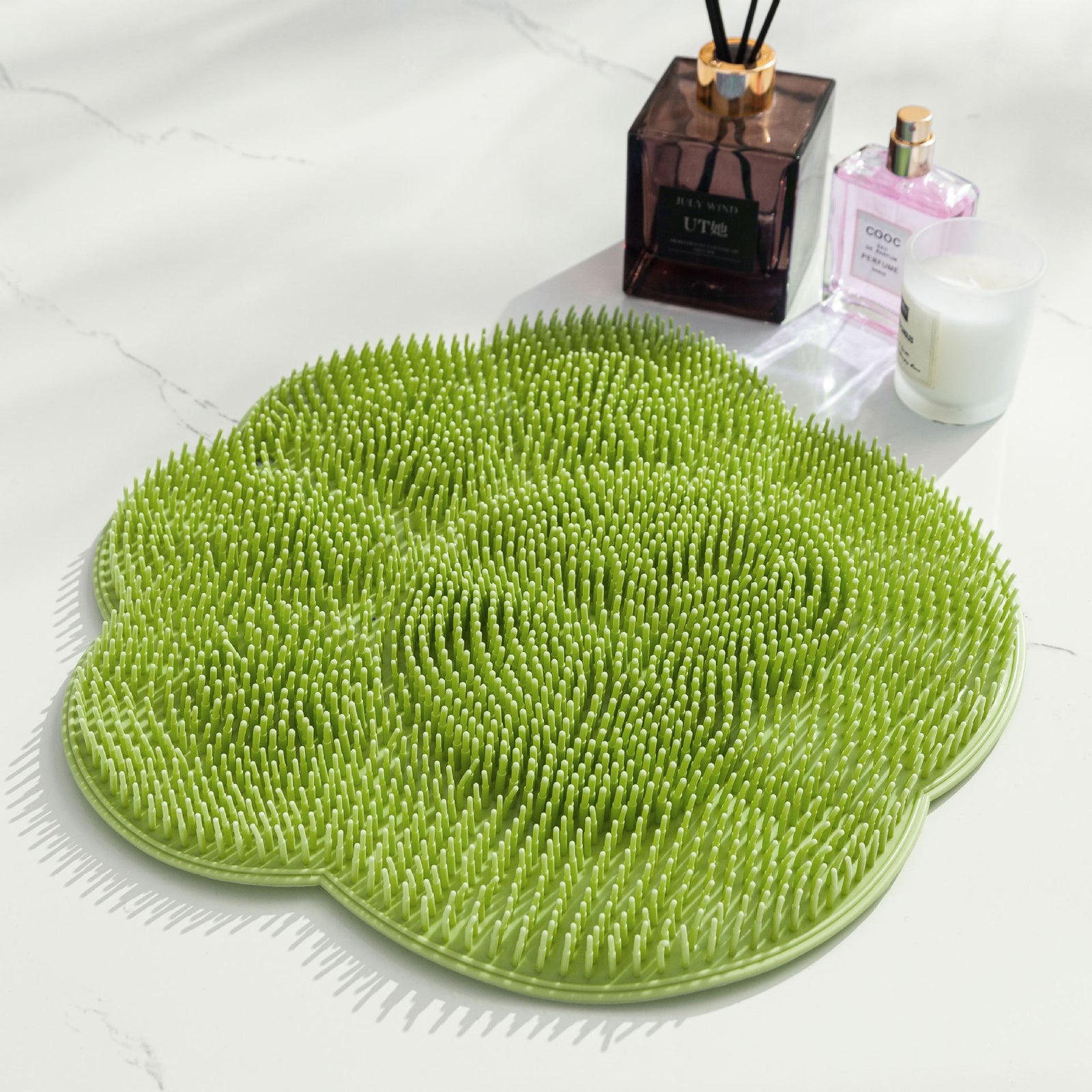 2-PCS Green cat PAWS Non-Slip TPE Shower Mat with Foot Scrubber and Suction Cups Large Massage Bath Mat for Bathroom 30cm x 30cm