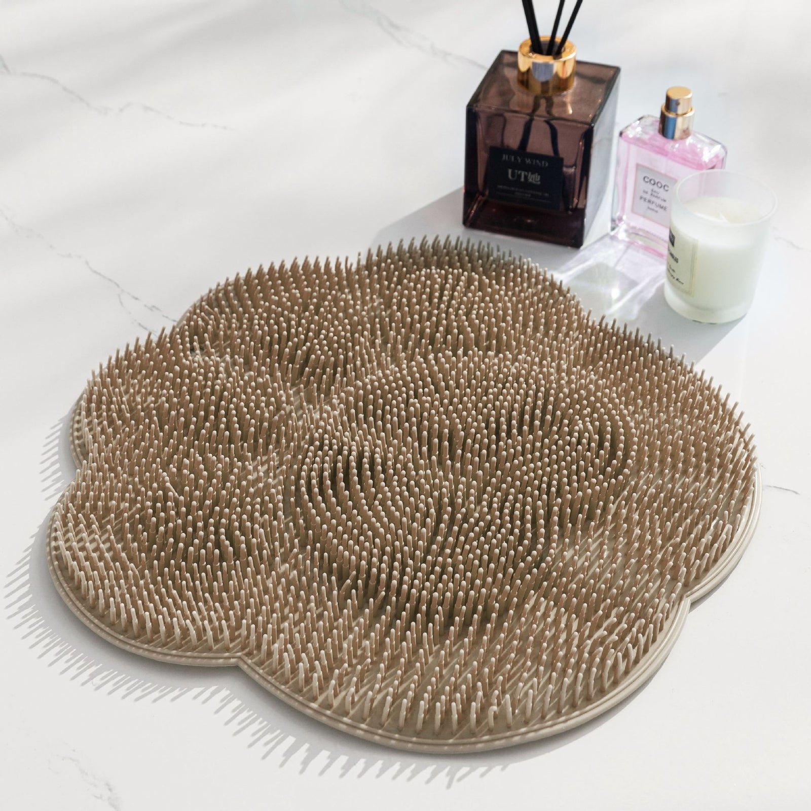 2-PCS Khaki cat PAWS Non-Slip TPE Shower Mat with Foot Scrubber and Suction Cups Large Massage Bath Mat for Bathroom 30cm x 30cm