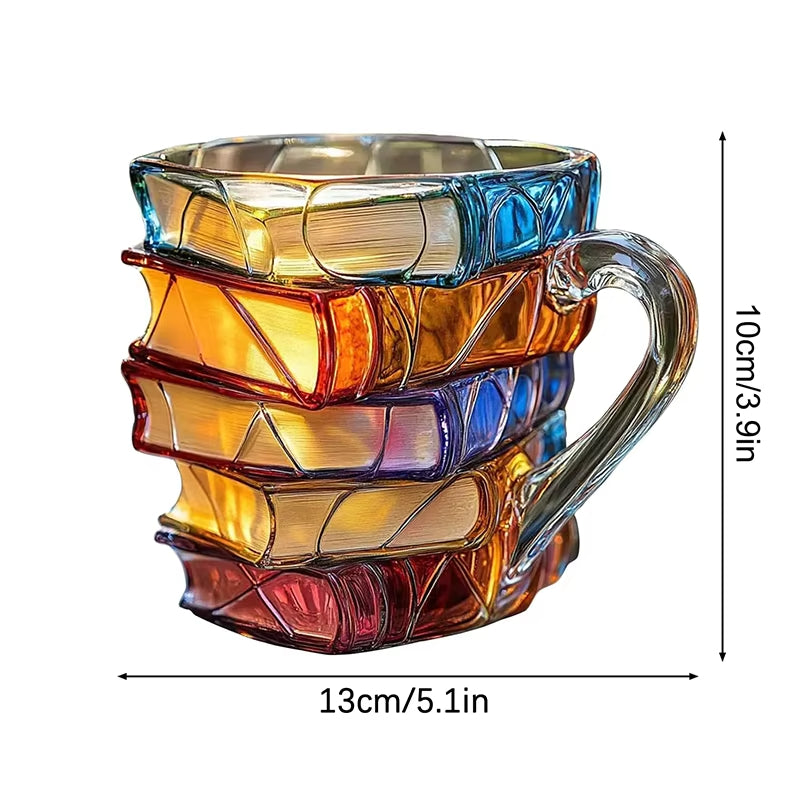 3D Book Stack Resin Mug with Spoon Creative Library Bookshelf Design Coffee Cup Unique Gift for Book Lovers and Writers(style A)