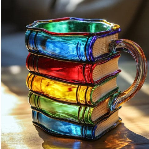 3D Book Stack Resin Mug with Spoon Creative Library Bookshelf Design Coffee Cup Unique Gift for Book Lovers and Writers(style I)