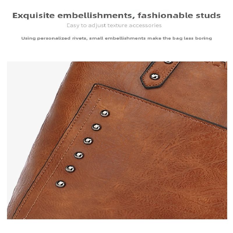 Brown Minimalist Large Capacity Tote Bag with Detachable Pouch – Soft PU Leather Shoulder Handbag for Everyday Use