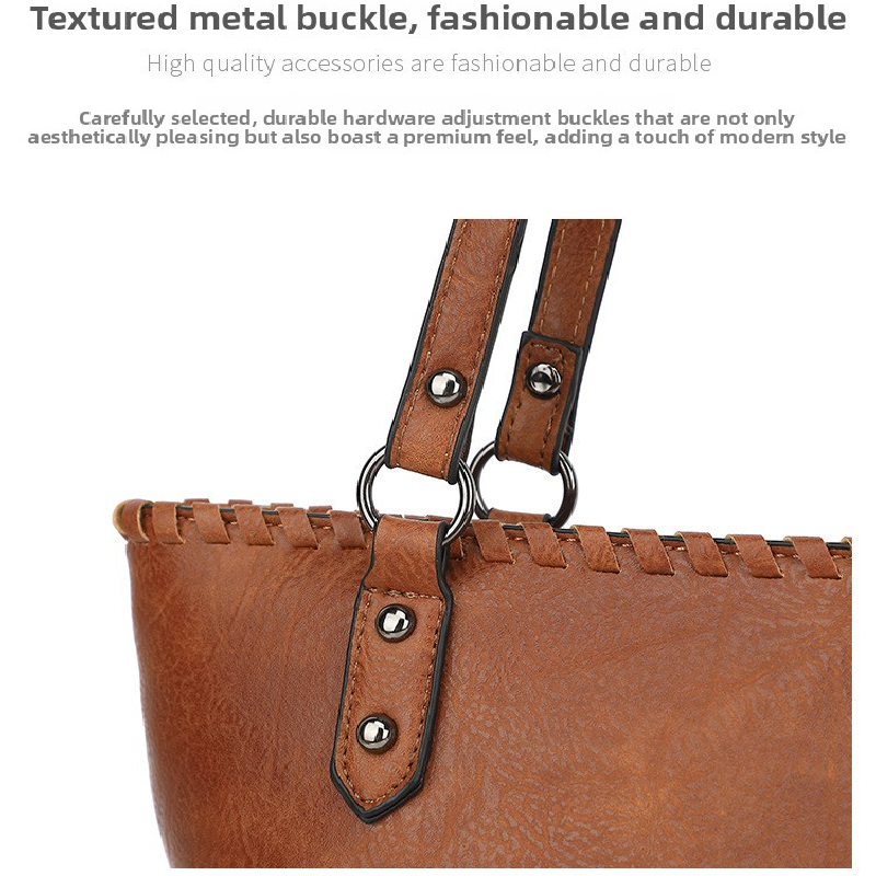 Brown Minimalist Large Capacity Tote Bag with Detachable Pouch – Soft PU Leather Shoulder Handbag for Everyday Use