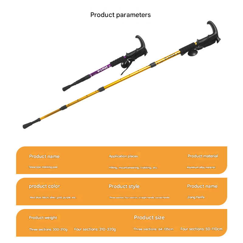 Red Professional Outdoor Trekking Pole – Lightweight Aluminum Alloy Adjustable Walking Stick with Shock Absorption System for Hiking, Climbing, and Kids | 4-Section Collapsible Design with Ergonomic Curved Handle