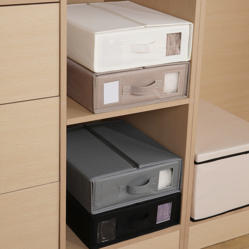 Black Foldable Oxford Fabric Storage Box with Clear Window – Large Capacity Organizer for Bedding, Clothes & More | Collapsible Design with Handle and Labeling Space