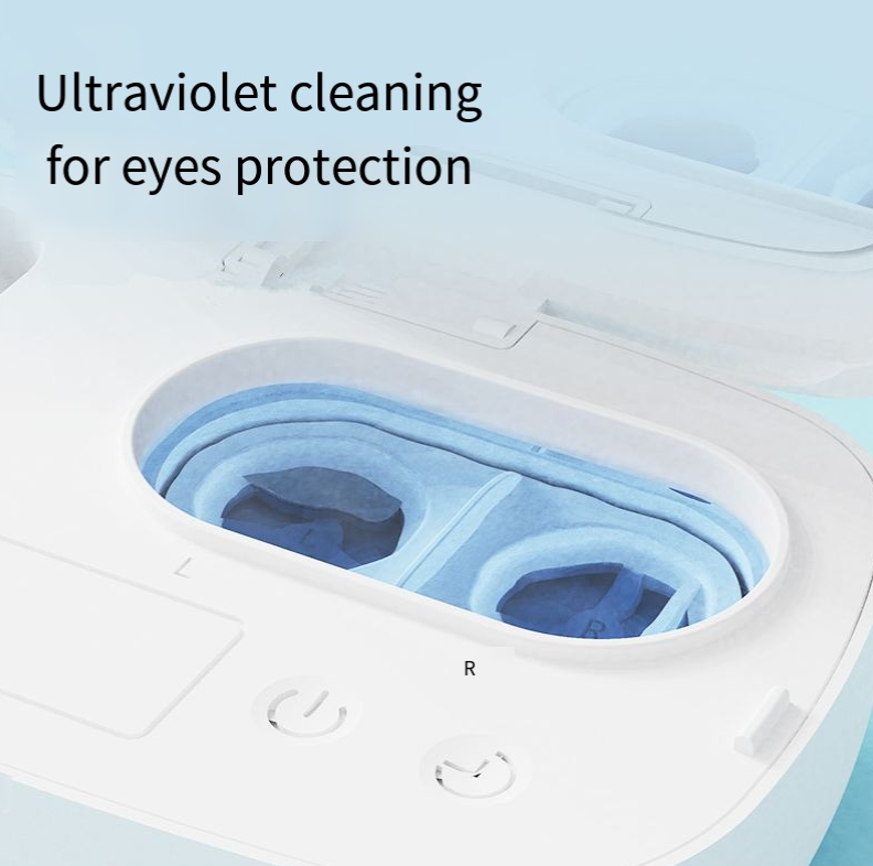 White and blue gradient Ultrasonic Contact Lens Cleaner Machine Automatic Washer Case with UV Light LED Display 4 Timer Modes Type-C Rechargeable Portable for Travel