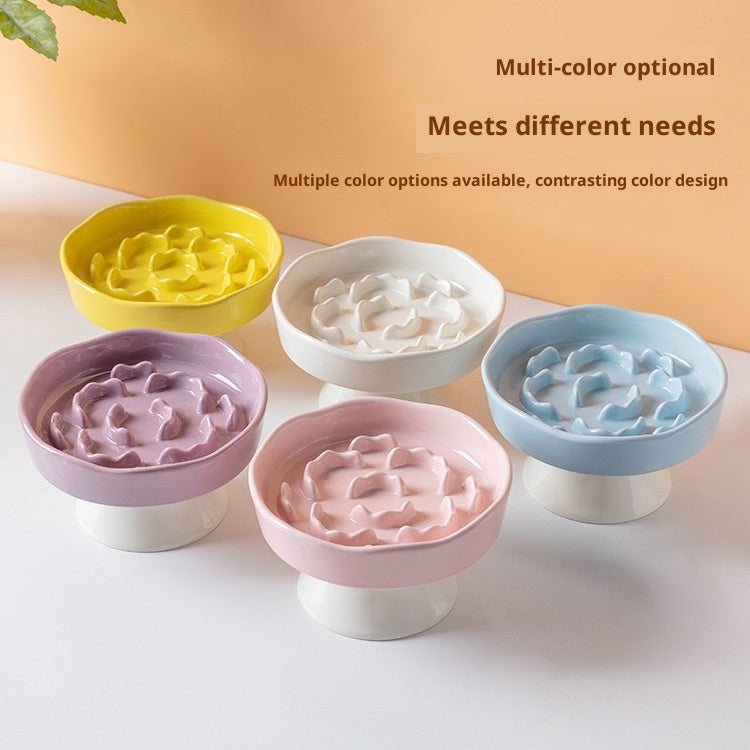 Pink Ceramic Elevated Slow Feeder Bowl Raised Pet Dish 310ml Anti-Vomit Puzzle Design for Cats and Small Dogs Healthy Digestion Sturdy Base
