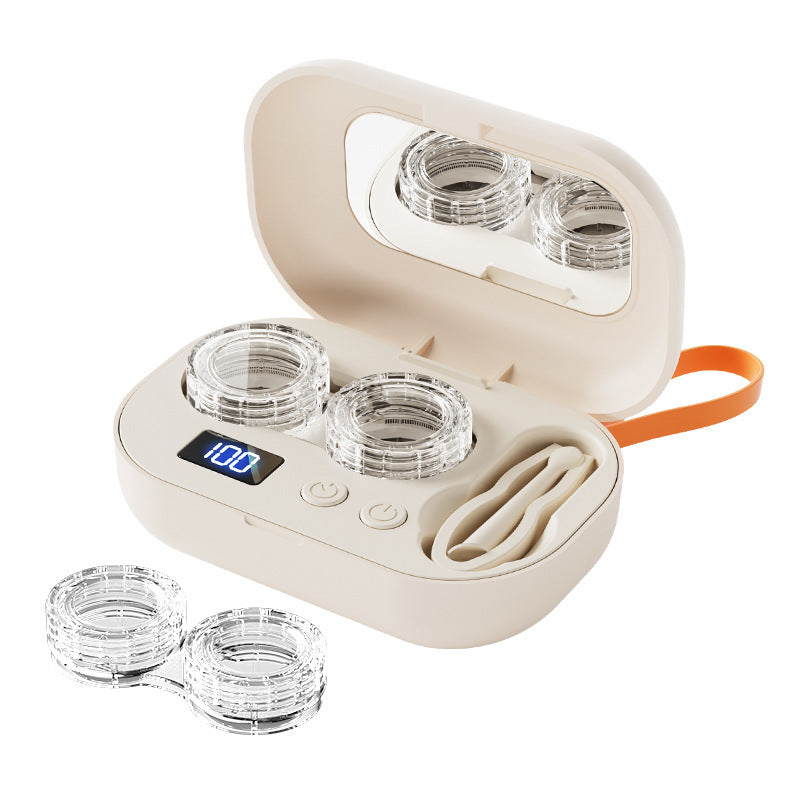 Portable Ultrasonic Contact Lens Cleaner Automatic Washer Case with LED Display Mirror 4 Timer Modes Type-C Rechargeable Ideal for Travel