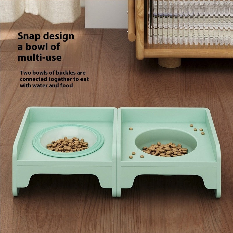 Green Ceramic Raised Cat Bowl with Splash Proof Stand 250ml Elevated Pet Feeder for Kittens and Small Dogs Modular Interlocking Design