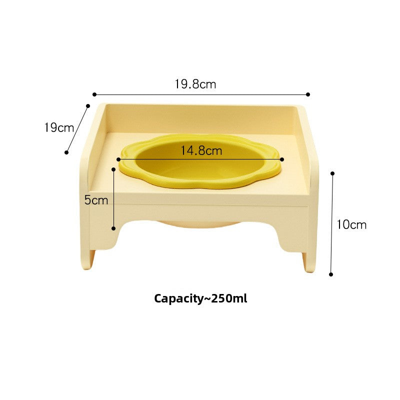Yellow Ceramic Raised Cat Bowl with Splash Proof Stand 250ml Elevated Pet Feeder for Kittens and Small Dogs Modular Interlocking Design