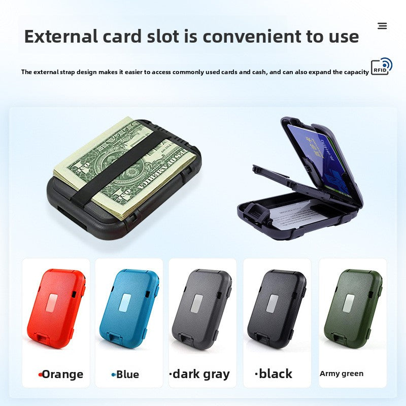 Black RFID Blocking Aluminium Card Holder Wallet Waterproof Hard Shell Case with Cash Strap for Men Travel and Daily Use