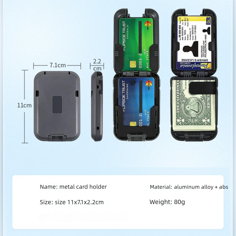Army green RFID Blocking Aluminium Card Holder Wallet Waterproof Hard Shell Case with Cash Strap for Men Travel and Daily Use