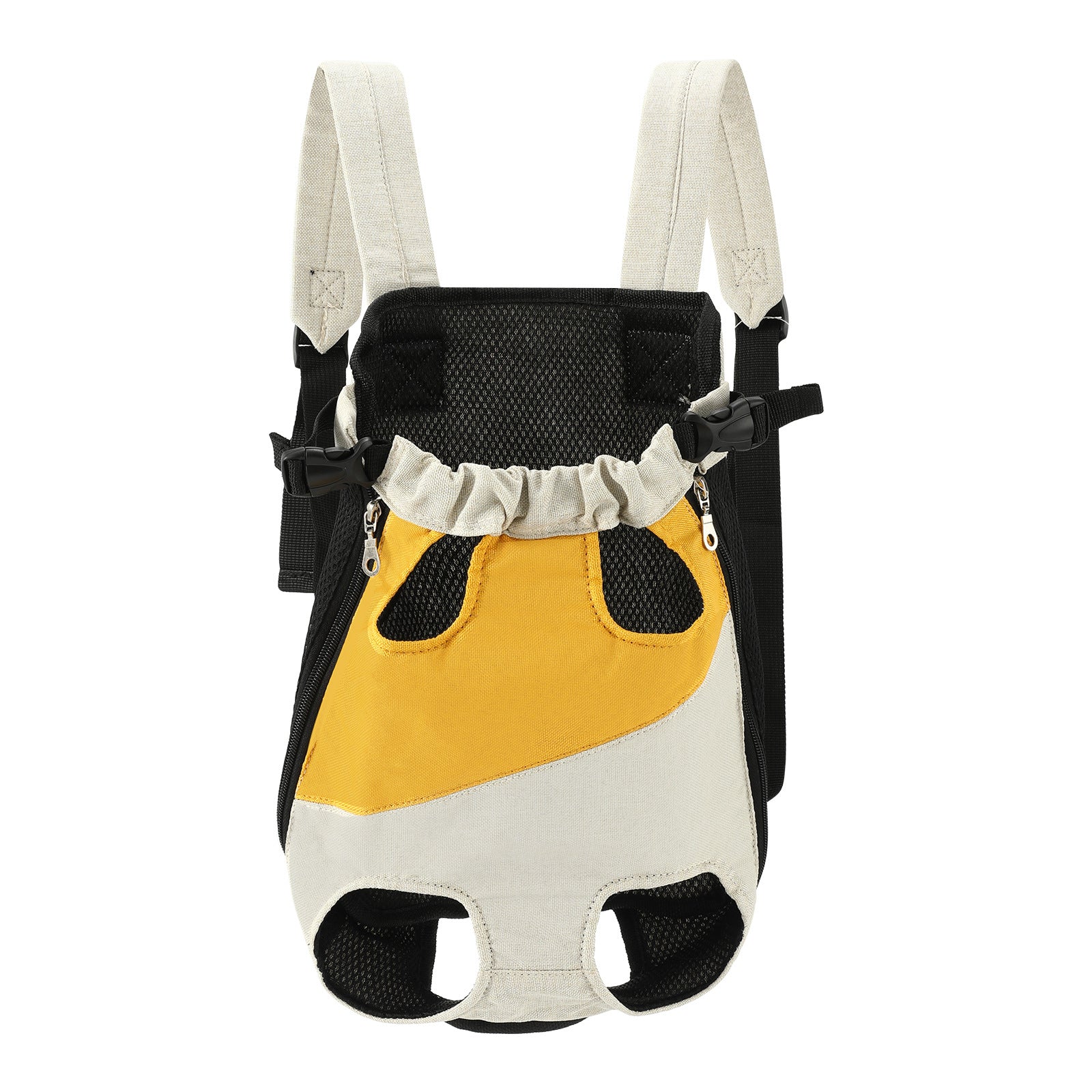 Yellow and white two-tone style Pet Carrier Backpack Front Chest Pack Legs Out Breathable Mesh for Small Dogs Cats Hiking Travel Hands Free Adjustable Design(Size:S)