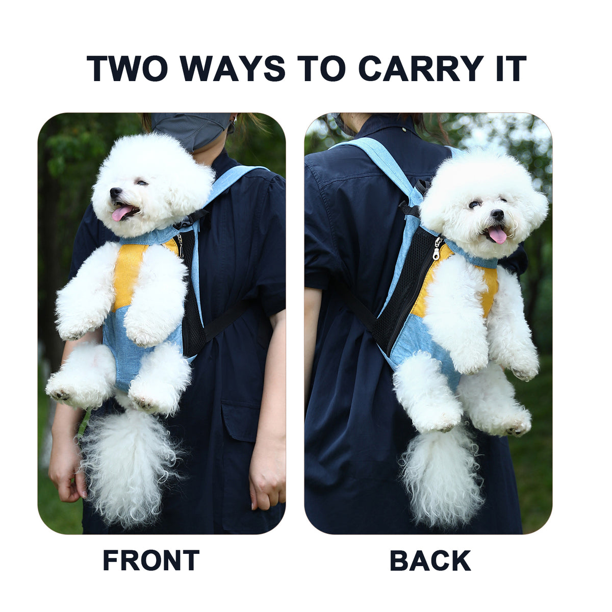 Yellow and white two-tone style Pet Carrier Backpack Front Chest Pack Legs Out Breathable Mesh for Small Dogs Cats Hiking Travel Hands Free Adjustable Design(Size:L)