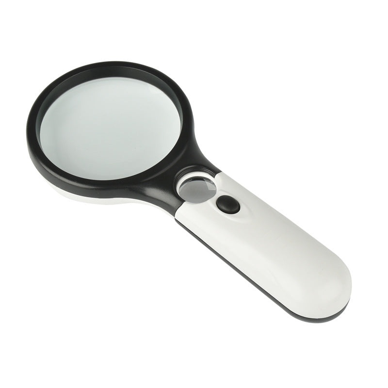 2 Pack Black and white Handheld LED Magnifying Glass 10x Zoom 70mm Lens Illuminated Reading Magnifier with Light for Seniors Low Vision Books Maps and Kids Science