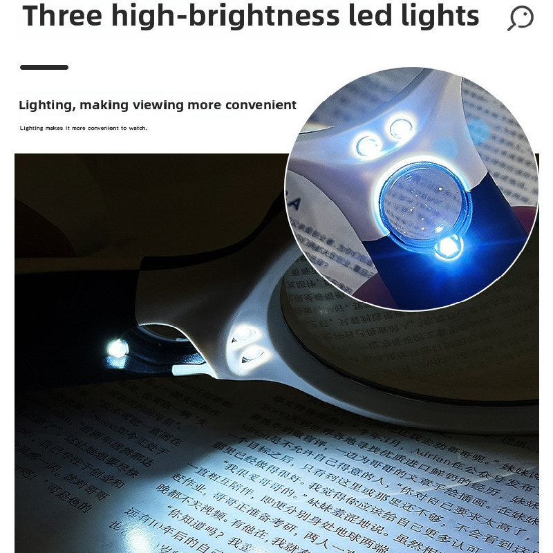2 Pack Black and white Handheld LED Magnifying Glass 10x Zoom 70mm Lens Illuminated Reading Magnifier with Light for Seniors Low Vision Books Maps and Kids Science