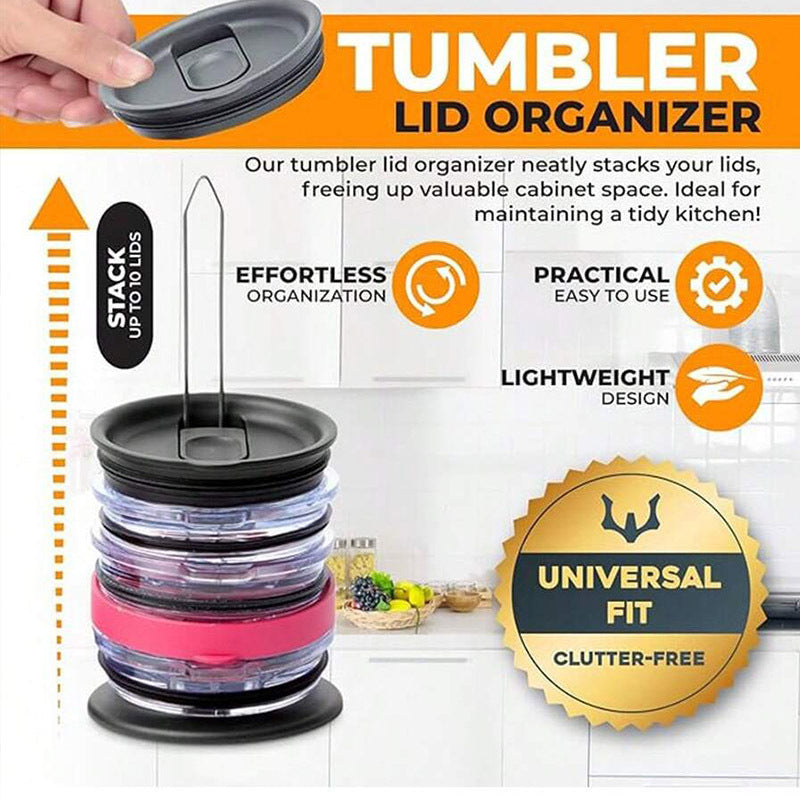 5-PCS Universal Tumbler Lid Organizer Stand Vertical Storage Rack for Kitchen Cabinets Holds Up to 10 Lids Space Saving Cup Accessory Holder