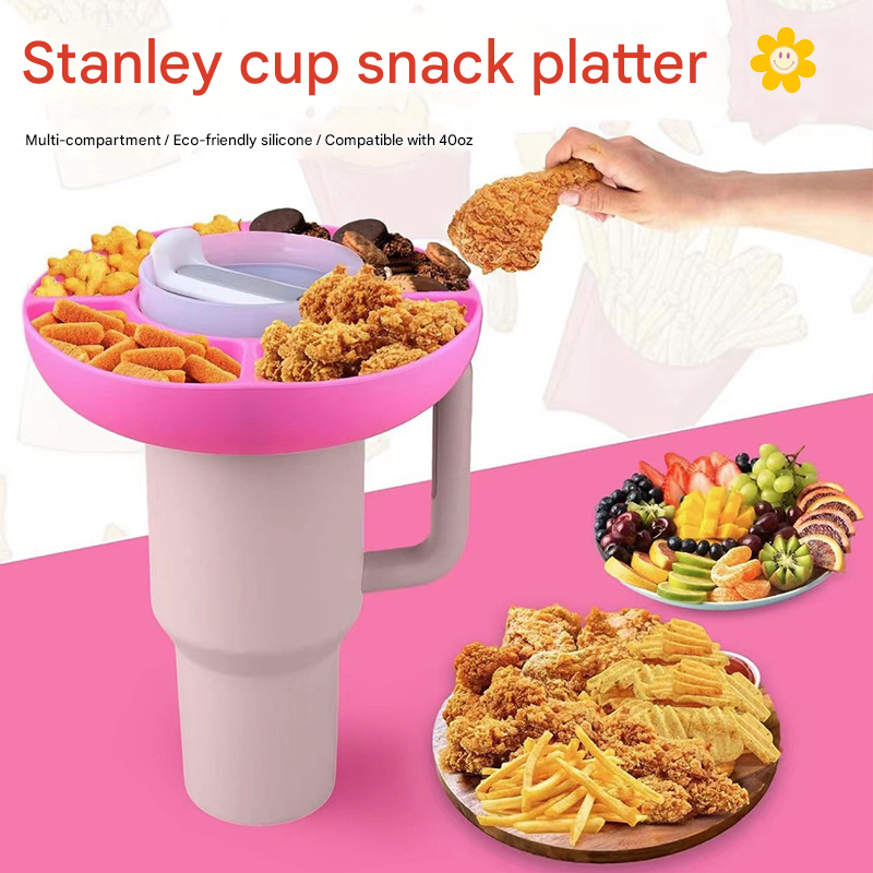 2 Pack Blue Snack Bowl for Stanley 40oz Tumbler with Handle Reusable Silicone Snack Ring Divider Tray for Movie Night Road Trip and Camping