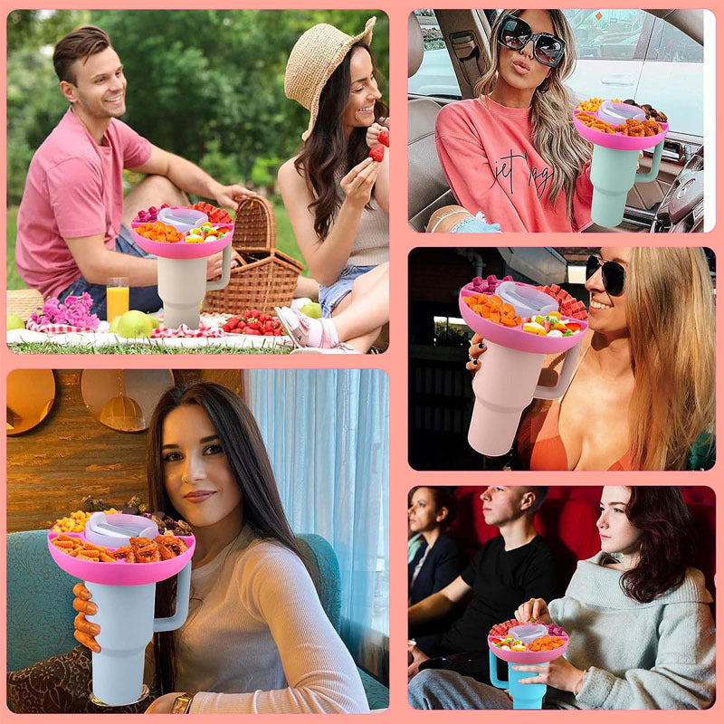 2 Pack Black Snack Bowl for Stanley 40oz Tumbler with Handle Reusable Silicone Snack Ring Divider Tray for Movie Night Road Trip and Camping