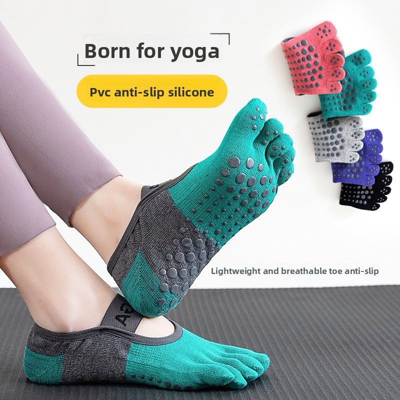 3-PCS Purple Anti-Slip Yoga Socks 5 Toe Low Cut Grips Cotton Pilates Socks Breathable for Women Fitness Dance Barre and Home Workout